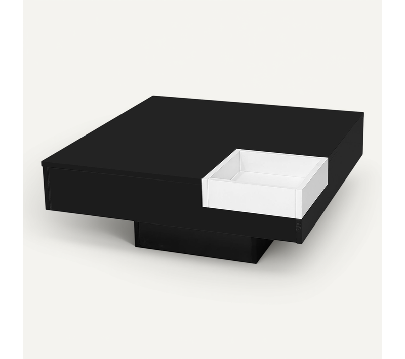 Table Basse Carrée Noir Blanc Bicolore Éclairage LED Avec Boîte De Rangement Amovible Croks Black