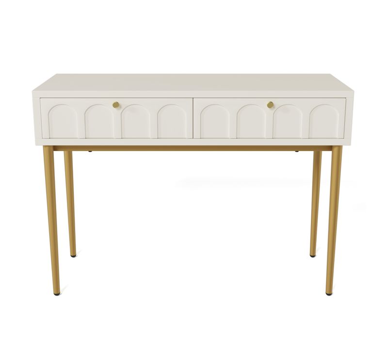 Coiffeuse Avec 2 Tiroirs Blanc Structure Et Poignée Dorée 100x45cm