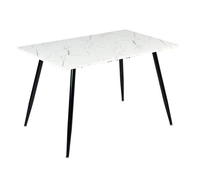 Table à Manger Rectangulaire Effet Marbre Blanc Pour 4-6 Personnes, Pieds Métal Noir 120 X 75 Cm
