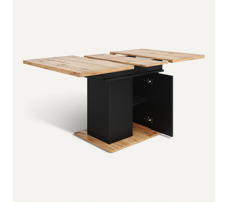 Table De Salle à Manger Extensible Effet Bois Avec Espace De Rangement Noir 110-140*70cm