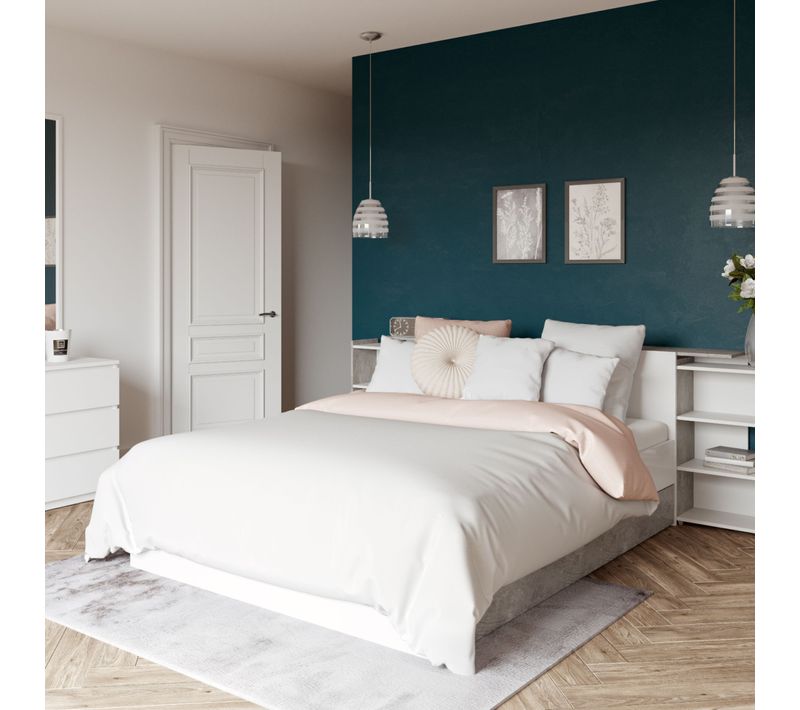 2 tiroirs de rangement pour blanc et béton BEST LAK lit 90x190 et 140x190 cm