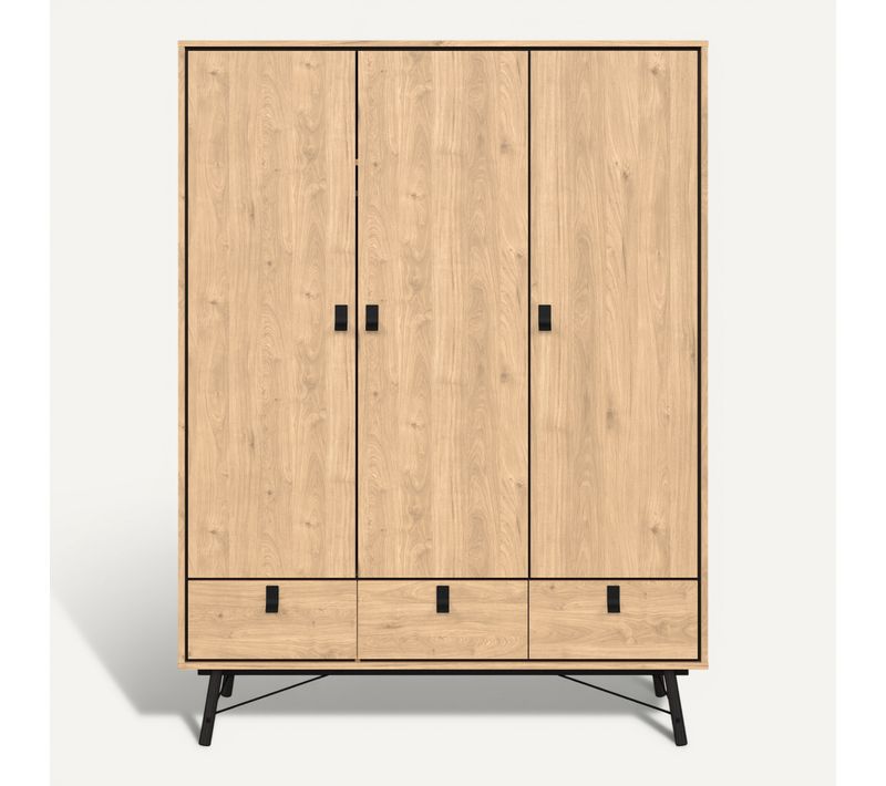 Armoire 3 Portes 3 Tiroirs Borgen Imitation Chêne