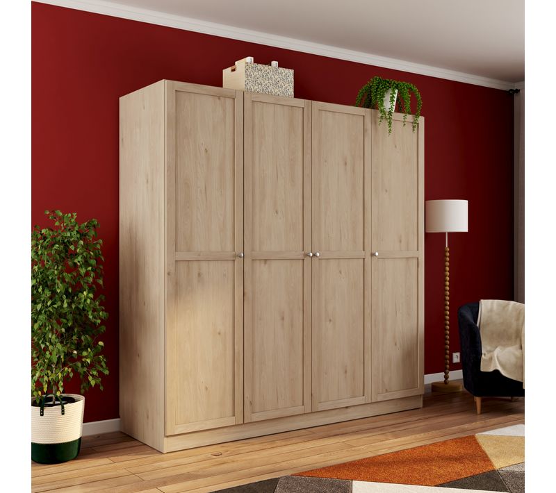 Armoire 4 portes L. 195 cm BILLUND imitation chêne
