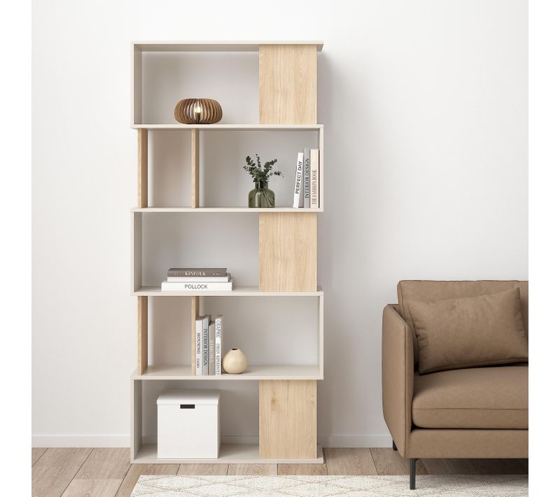 Bibliothèque L. 80 cm CLASS grège et imitation chêne