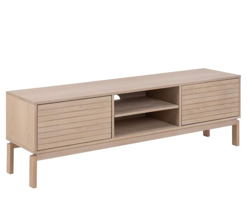 Meuble TV Bas En Chêne Blanchi 2 Portes 2 Niches L160 - Liac