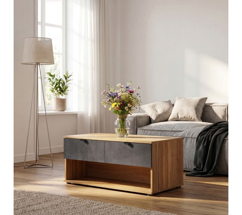Table basse UNIK Imitation chêne / béton