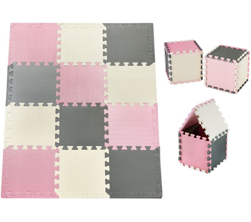 Tapis D'éveil Bébé Tapis Puzzle 120 X90 X 1,2 Cm - Tapis De Jeu - 12 Pièces- Sans Odeur - Rose