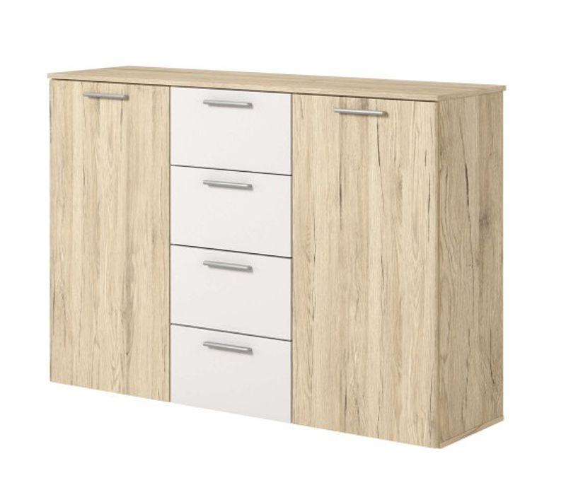 Commode Orion 2 Portes Et 4 Tiroirs - Chêne / Blanc
