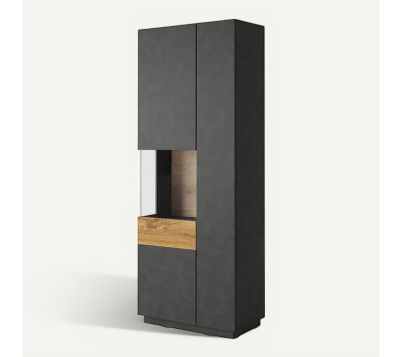 Vitrine Lumina 2 Portes Dont 1 Vitrée à Gauche En Panneaux Mélaminés - Chêne