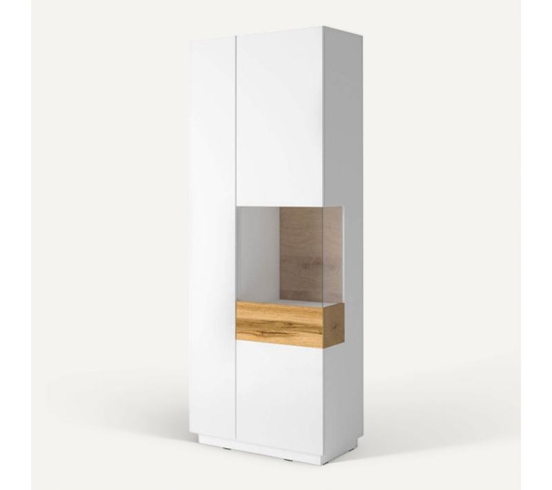 Vitrine Lumina 2 Portes Dont 1 Vitrée à Droite En Panneaux Mélaminés - Chêne