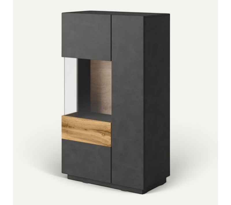 Vitrine Lumina 2 Portes Dont 1 Vitrée à Gauche En Panneaux Mélaminés - Chêne