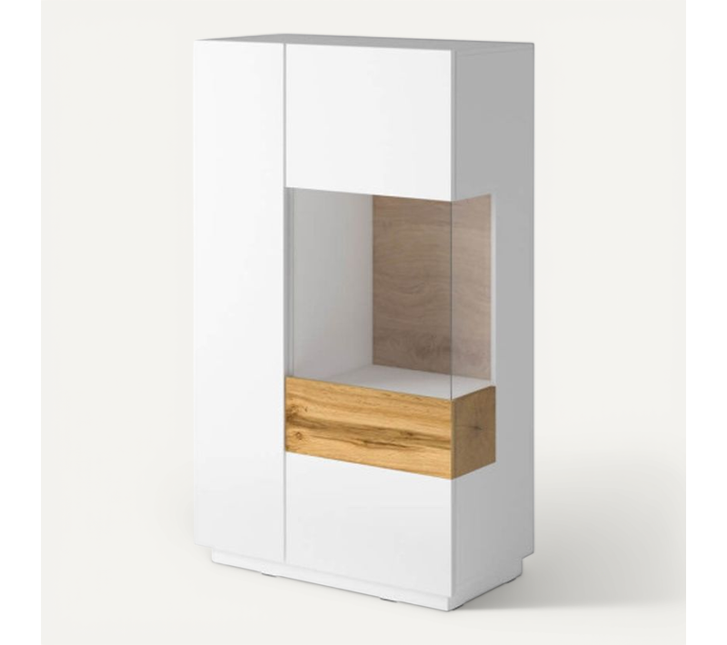 Vitrine Lumina 2 Portes Dont 1 Vitrée à Droite En Panneaux Mélaminés - Chêne
