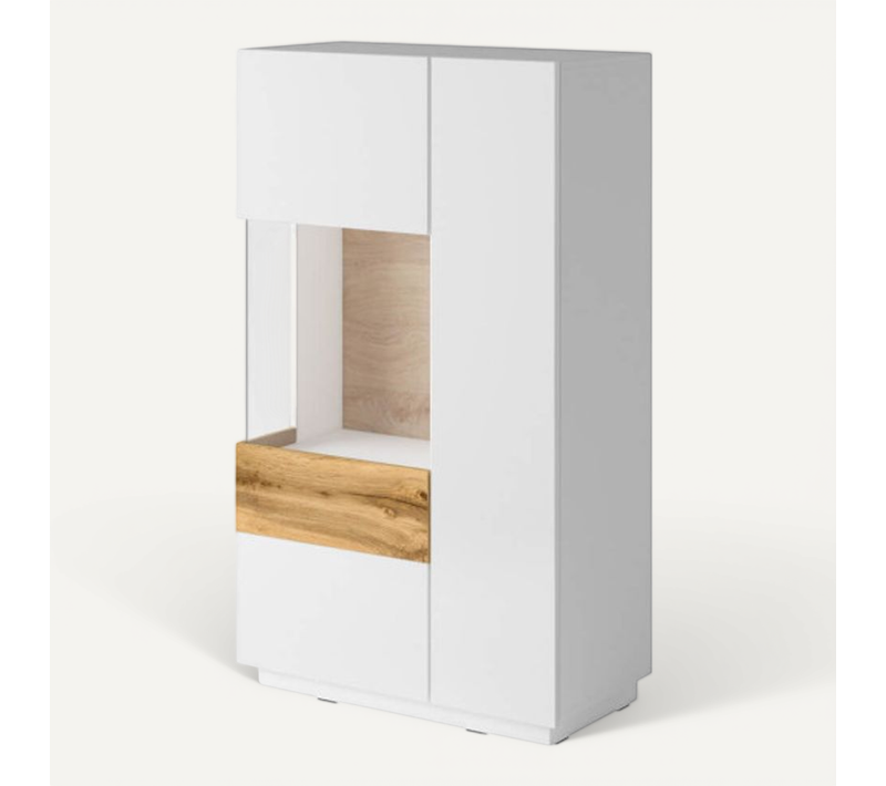 Vitrine Lumina 2 Portes Dont 1 Vitrée à Gauche En Panneaux Mélaminés - Chêne