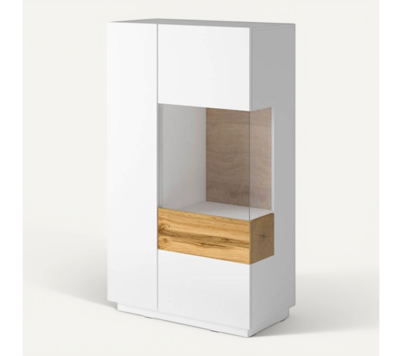 Vitrine Lumina 2 Portes Dont 1 Vitrée à Droite En Panneaux Mélaminés - Chêne