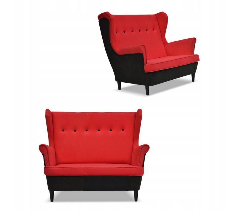 Canapé à Oreilles / Sofa Scandinave Ari Duo, Noir Et Rouge