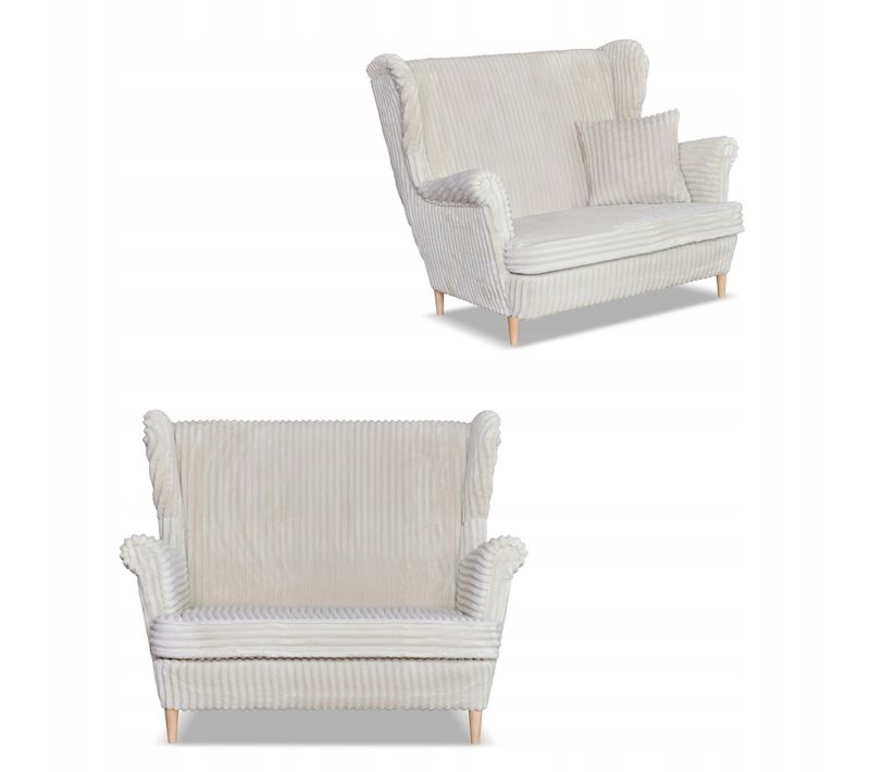 Canapé à Oreilles René Estella — Style Scandinave, Velours Côtelé Beige