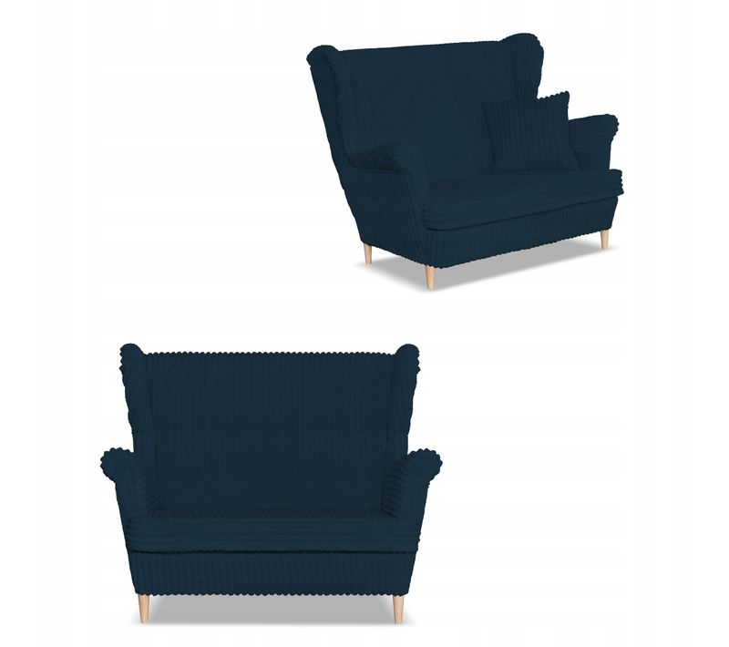 Canapé René Estella - Style Scandinave Bleu Marine En Velours Côtelé