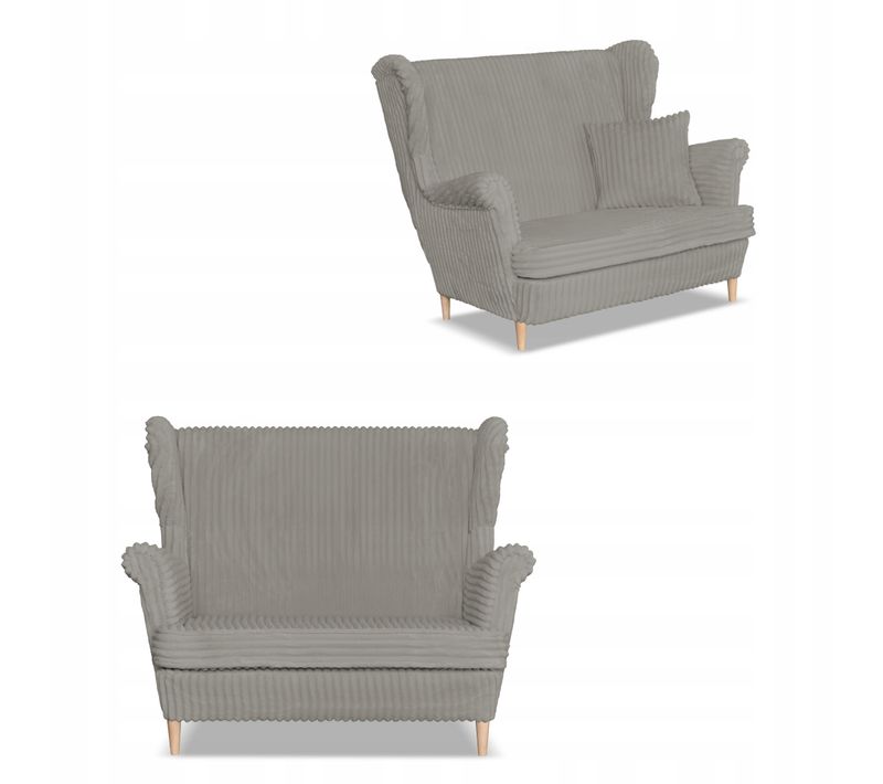 Canapé Scandinave Rene Estella — Style à Oreilles, Velours Côtelé Gris Clair