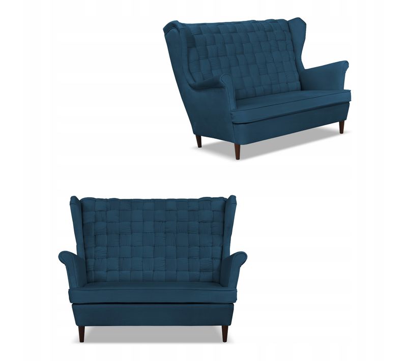 Canapé Scandinave «carol», 2 Places, Bleu Marine, à Oreilles, Assise à Ressorts