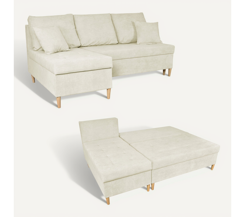 Canapé D'angle Convertible - Family - Wigo - Beige - Convertible - Réf 3033