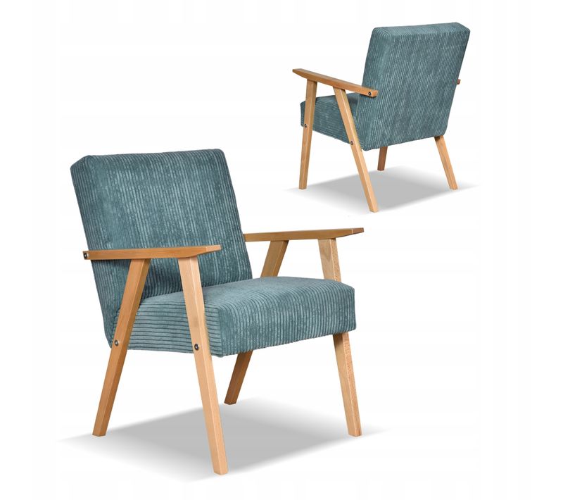 Fauteuil Rétro Vintage, Style Années 60-80 — Soler Anafi En Velours Côtelé Vert Menthe