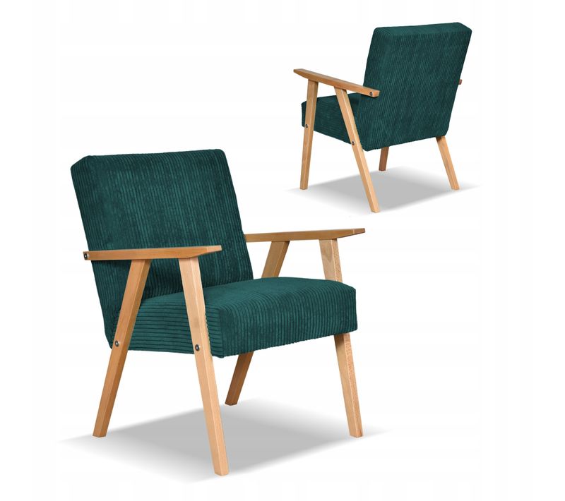 Fauteuil Style Rétro-vintage Prl Soler Anafi, Vert En Velours Côtelé