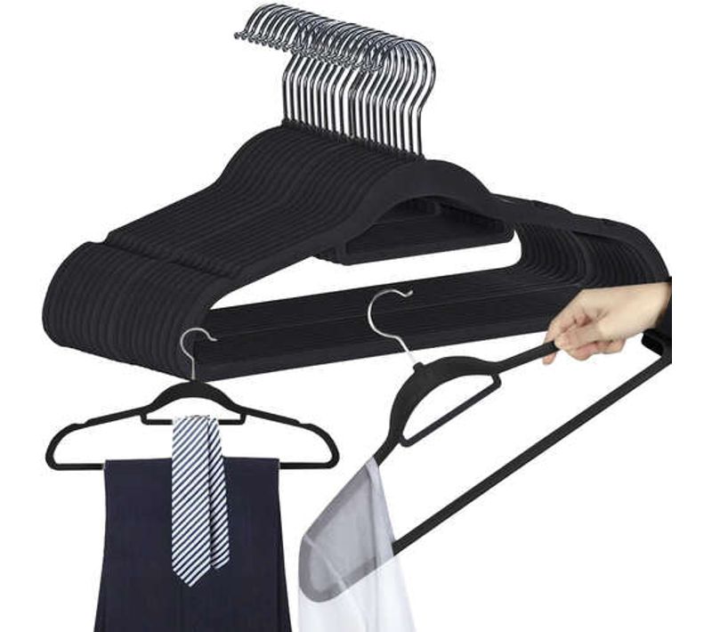 Lot De 20 Cintres En Velours Noir 22,5 X 45 X 0,6 Cm