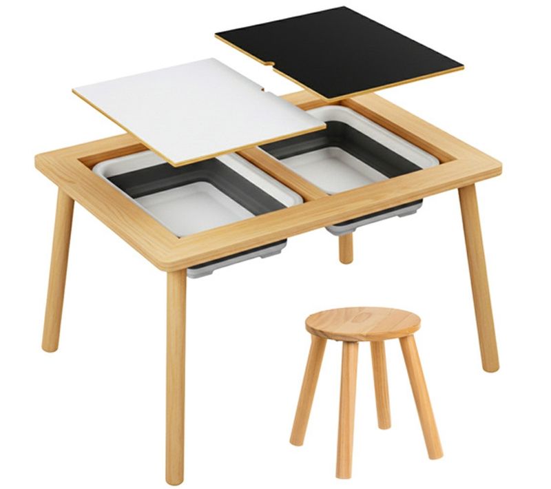 Table D'activité Sensorielle Montessori En Bois Bacs De Rangements Tabouret Pour Enfant Dès 3 Ans