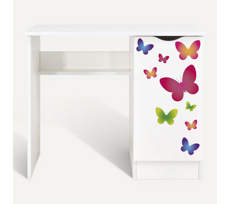 Bureau Blanc Avec Étagère Roma - Papillons