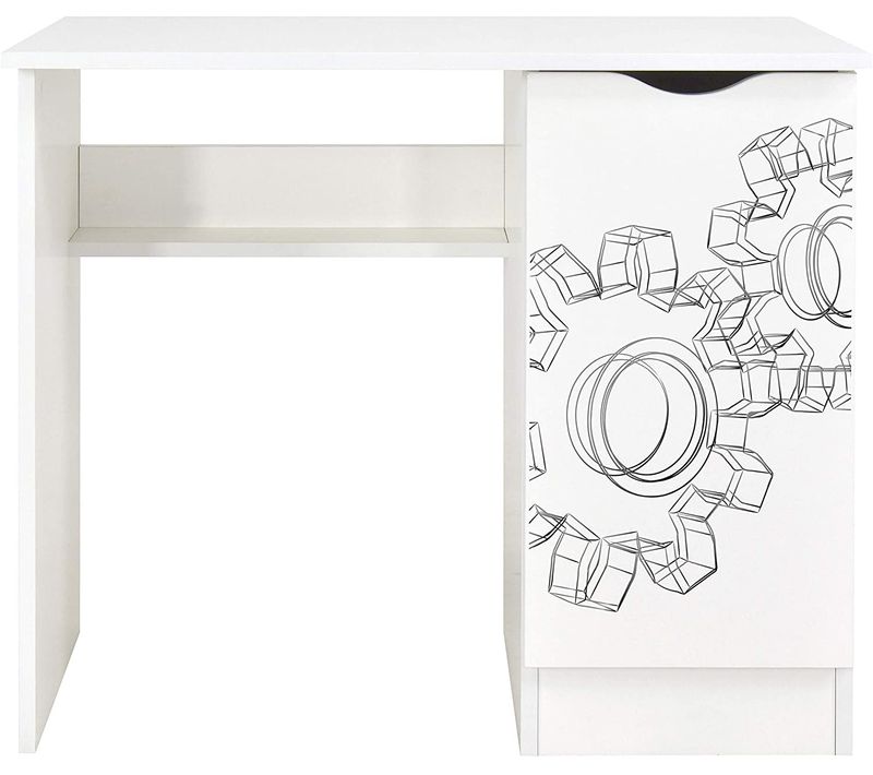 Bureau Blanc Avec Étagère Roma - Rouages