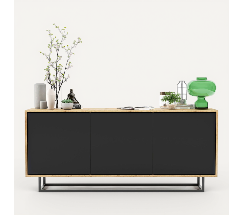 Buffet Apollo Chêne Wotan Noir Mat 168 Cm Cadre Métallique