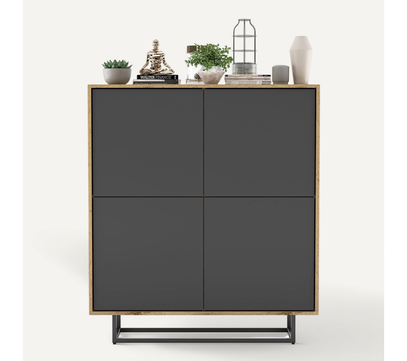 Buffet Apollo Chêne Wotan Graphite Mat 113 Cm Cadre Métallique