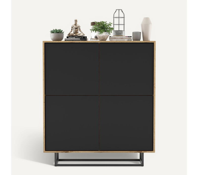 Buffet Apollo Chêne Wotan Noir Mat 113 Cm Cadre Métallique