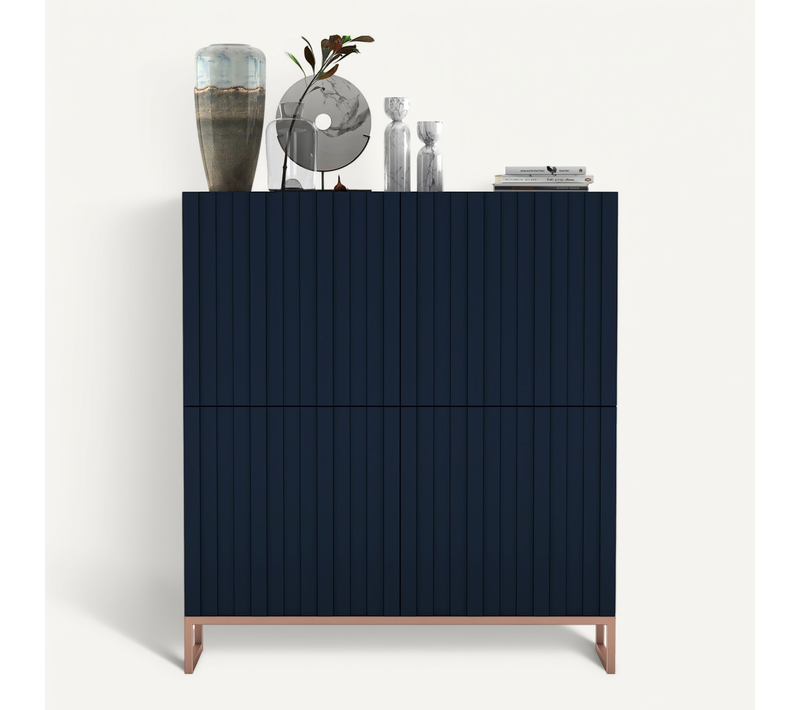 Buffet Elpis Façades Rainurées Bleu Marine Mat 112 Cm Cadre En Métal