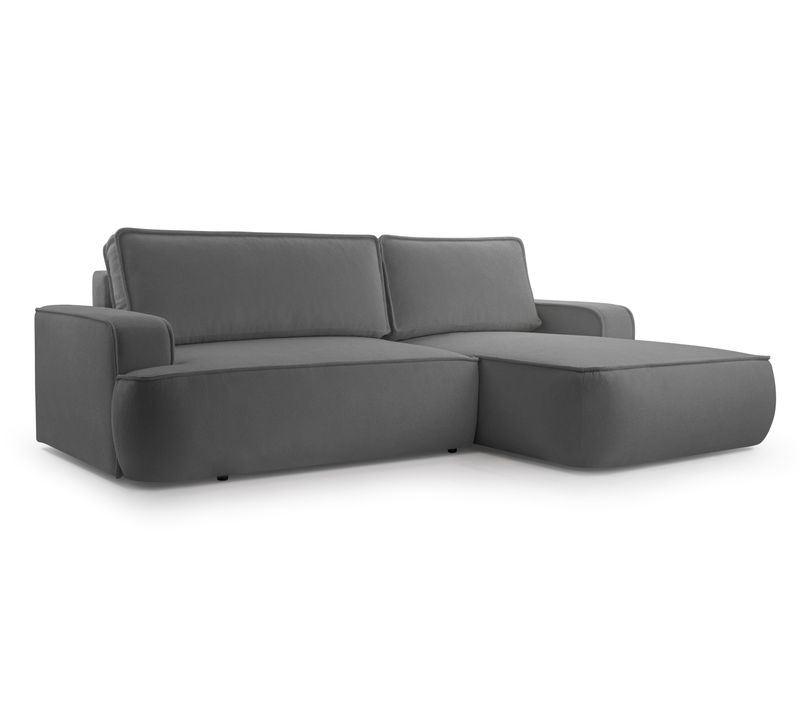 Canapé D'angle Droit En Tissu Gris Foncé Ablia 267/168/87 Cm - Avec Coffre Et Fonction Lit