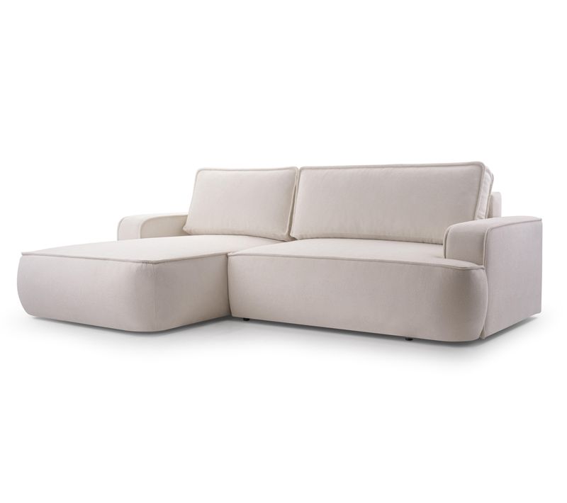 Canapé D'angle Gauche En Tissu Crème Ablia 267/168/87 Cm - Avec Coffre Et Fonction Lit