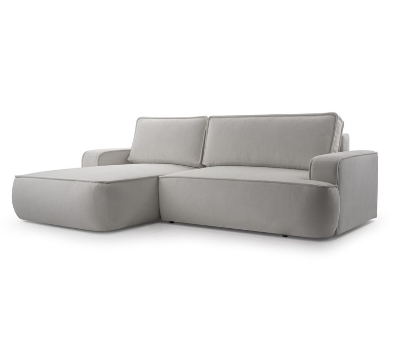 Canapé D'angle Gauche En Tissu Gris Clair Ablia 267/168/87 Cm - Avec Coffre Et Fonction Lit