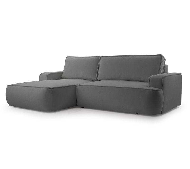 Canapé D'angle Gauche En Tissu Gris Foncé Ablia 267/168/87 Cm - Avec Coffre Et Fonction Lit