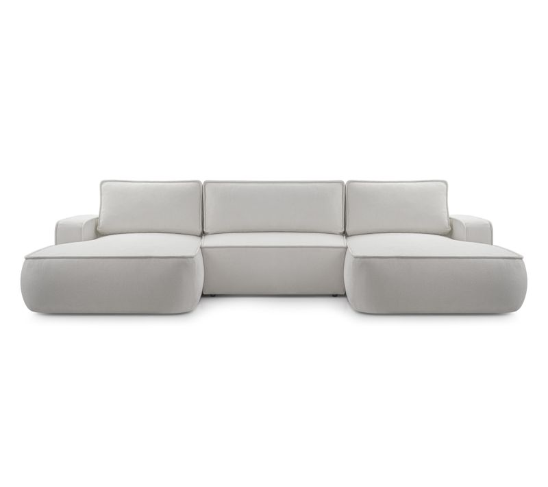 Canapé Panoramique En Tissu Gris Clair Ablia U 364/168/87 Cm - Avec Coffre Et Fonction Lit