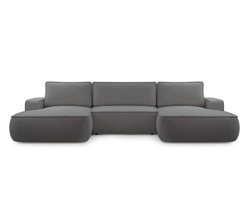 Canapé Panoramique En Tissu Gris Foncé Ablia U 364/168/87 Cm - Avec Coffre Et Fonction Lit