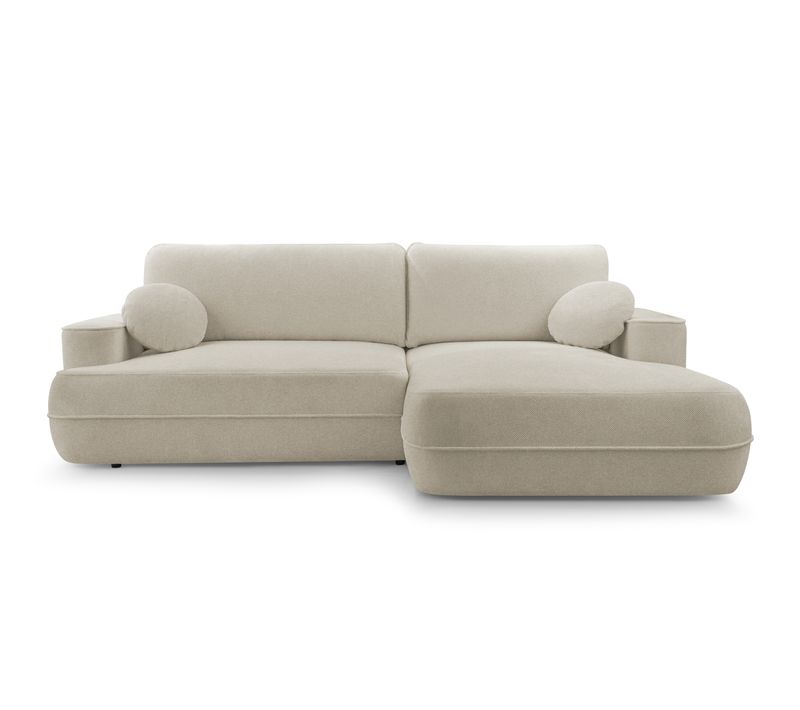 Canapé D'angle Droit En Tissu Beige Peoni 267/168/87 Cm - Avec Coffre Et Fonction Lit