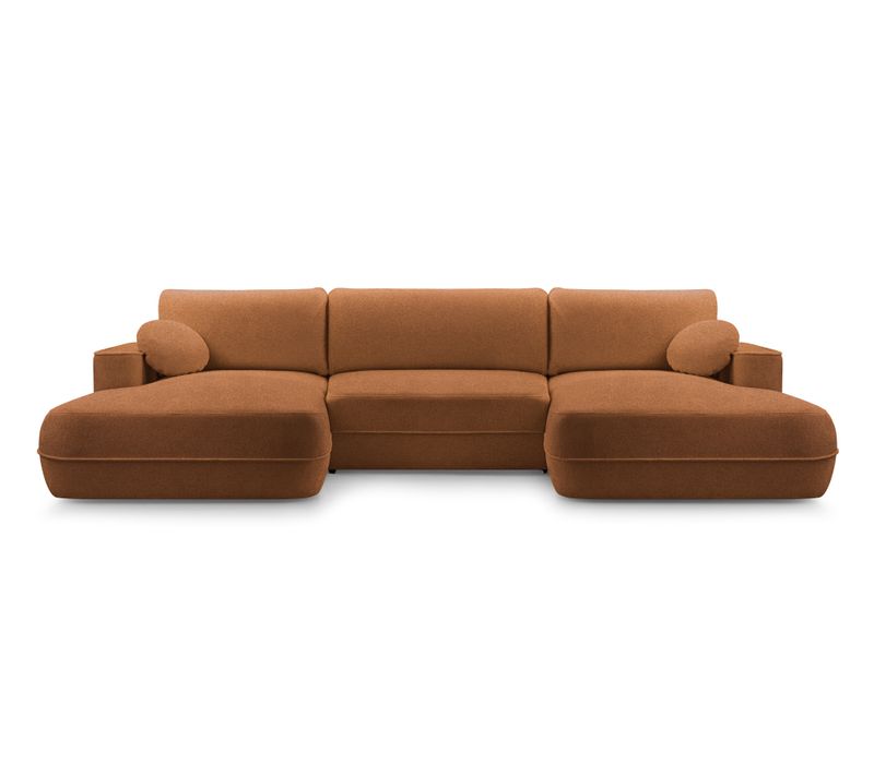 Canapé Panoramique En Tissu Cuivre Peoni U 364/168/87 Cm - Avec Coffre Et Fonction Lit