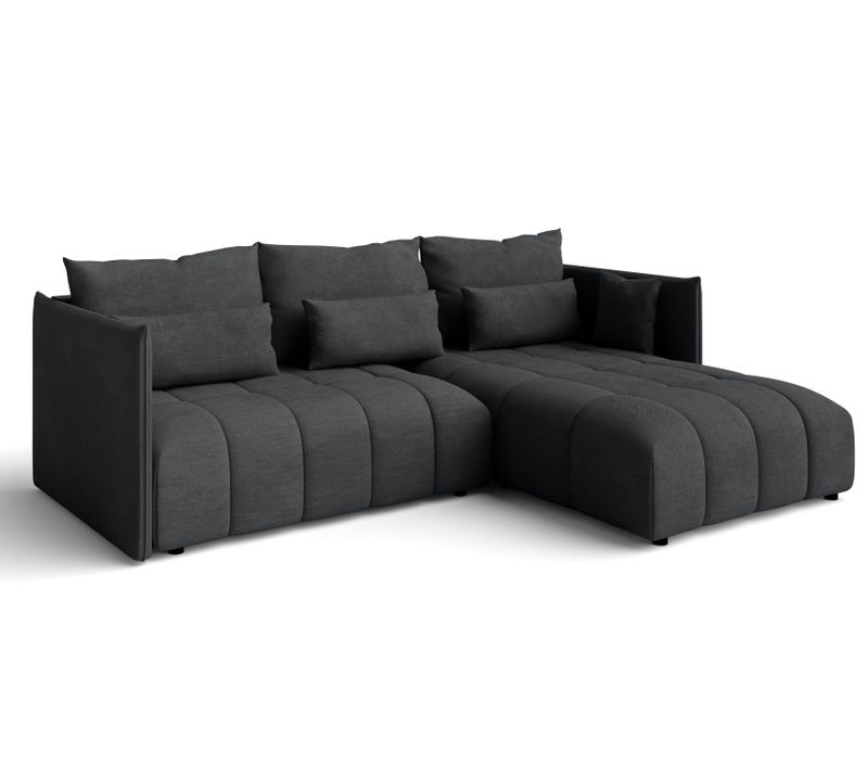 Canapé D’angle Réversible En Tissu Gris Cosmova 245x182x83 Cm – Avec Coffre Et Fonction Lit