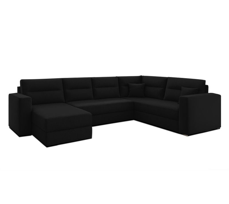 Canapé Panoramique En Tissu Noir Lovere U  314/217/90 Cm - Avec Coffre Et Fonction Lit