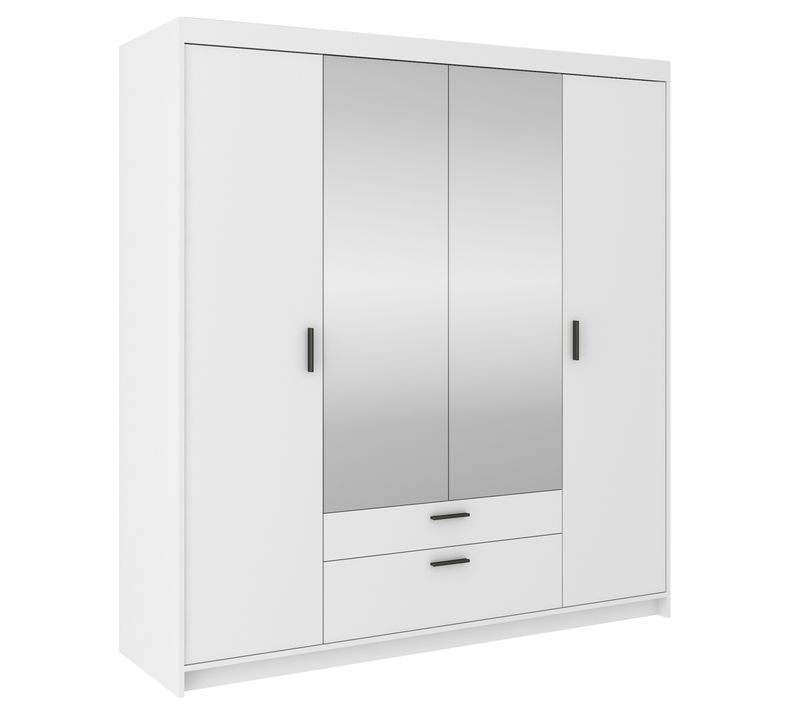 Armoire Avec Miroir 4 Portes 2 Tiroirs Storicos Blanc L.176,3 Cm - Design Moderne