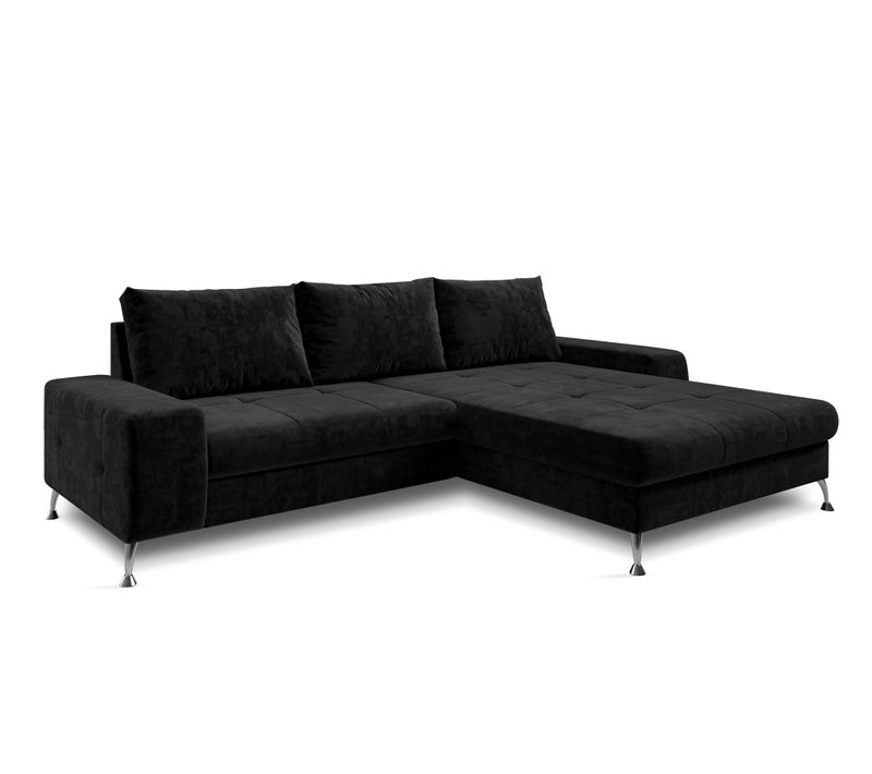 Canapé D'angle Droit En Tissu Noir Artemia 275/192/81 Cm - Avec Coffre Et Fonction Lit