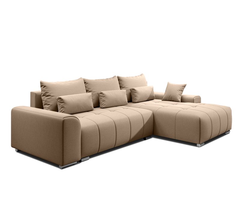 Canapé D’angle Réversible En Tissu Beige Rivolli 260x179x98 Cm – Avec Coffre Et Fonction Lit