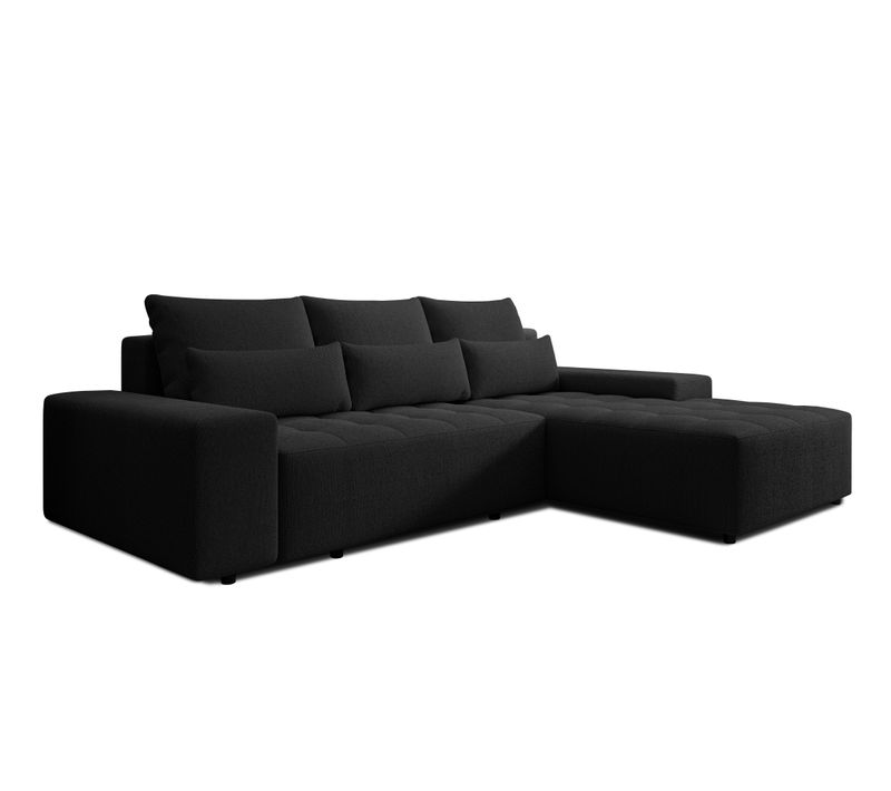 Canapé D’angle Réversible En Tissu Noir Alvorada 280x184x88 Cm – Avec Coffre Et Fonction Lit