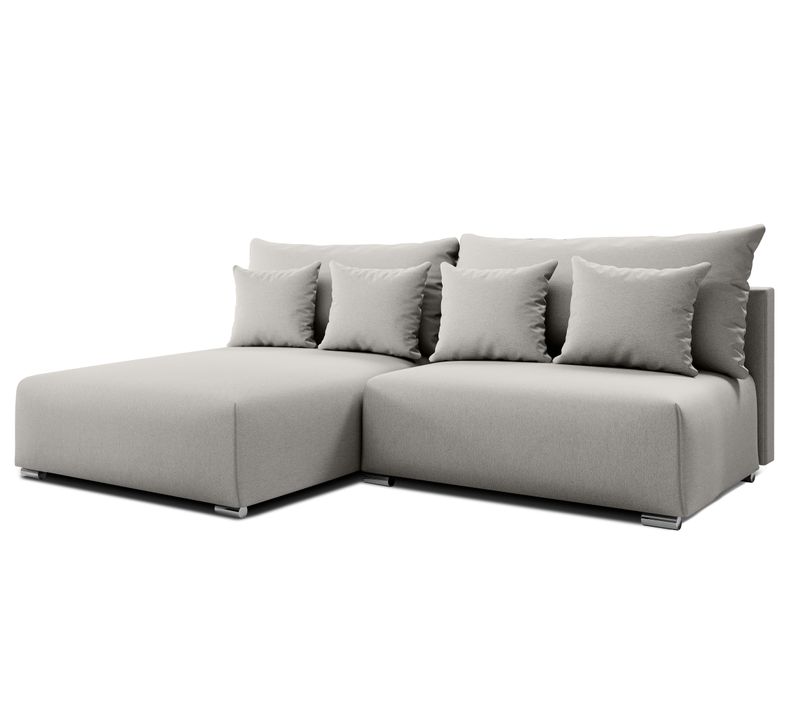 Canapé D'angle Gauche En Tissu Gris Clair Ederra 208/190/91 Cm - Avec Coffre Et Fonction Lit