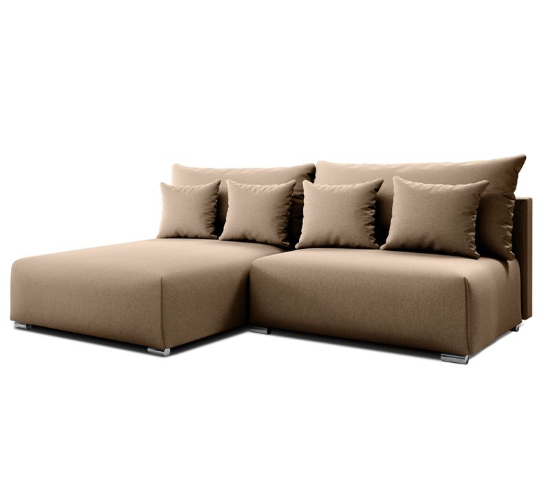 Canapé D'angle Gauche En Tissu Beige Ederra 208/190/91 Cm - Avec Coffre Et Fonction Lit